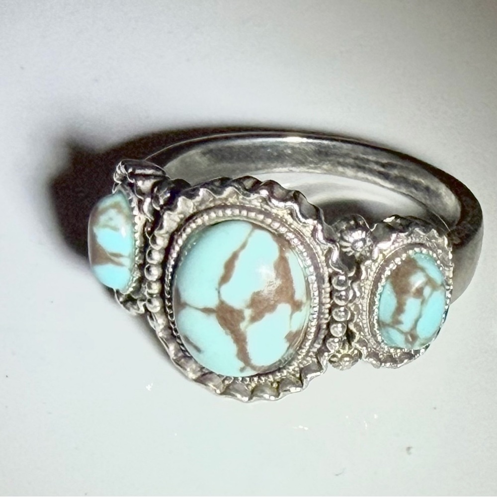 Vintage Sterling Silver Turquoise Ring | Triple Stone Southwestern Navajo Zuni